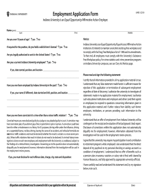 Indiana University Employment Application Form