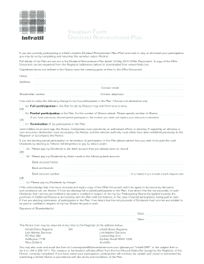 Infratil Dividend Reinvestment Plan Variation Form