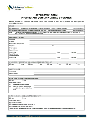 Proprietary Company Limited by Shares Application Form