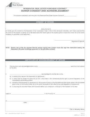 Residential Real Estate Purchase Contract Dower Consent