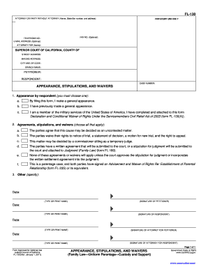 California Appearance, Stipulations, and Waivers Form