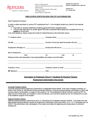 Employer's Certification for CPT Authorization