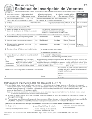 Nueva Jersey 76 Solicitud de Inscripción de Votantes