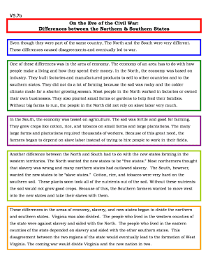 Civil War Differences Worksheet