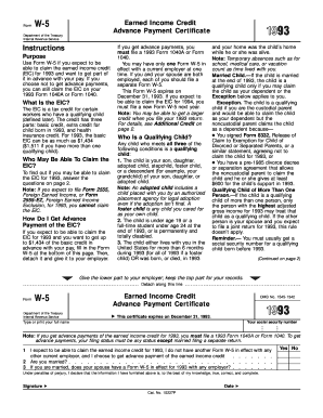 Form W-5 Earned Income Credit Advance Payment Certificate