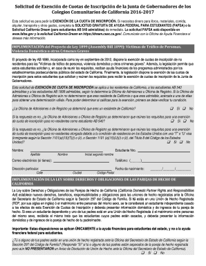 Solicitud de Exención de Cuotas de Inscripción de la Junta de Gobernadores de los Colegios Comunitarios de California
