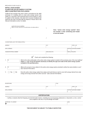 California Solar Energy System Claim Form