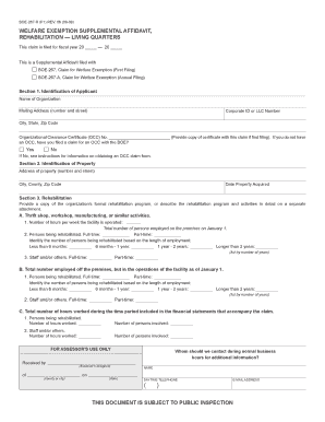 California Welfare Exemption Supplemental Affidavit