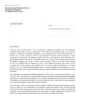 California Welfare Exemption Termination Notice