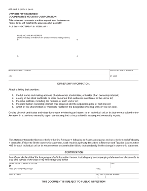 Ownership Statement for Cooperative Housing Corporation