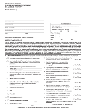 Change in Ownership Statement for Oil and Gas Property