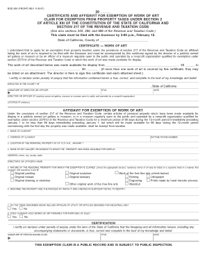 California Work of Art Property Tax Exemption Form