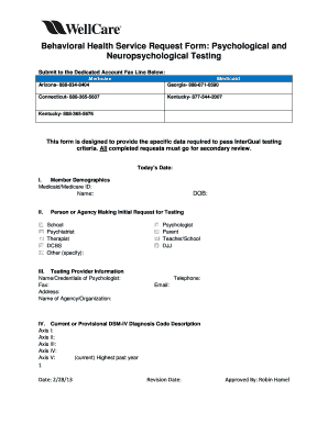 Behavioral Health Service Request Form