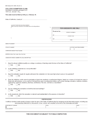 California College Exemption Claim Form