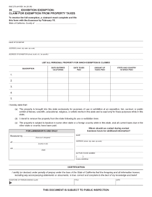 California Exhibition Exemption Claim Form
