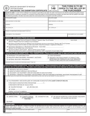 Missouri Sales/Use Tax Exemption Certificate