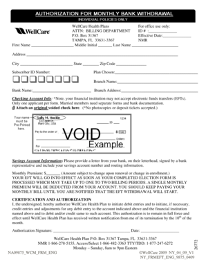 WellCare Health Plan EFT Authorization Form