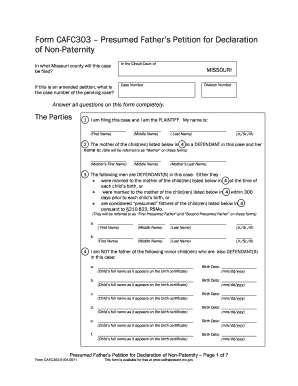 Presumed Father's Petition for Declaration of Non-Paternity