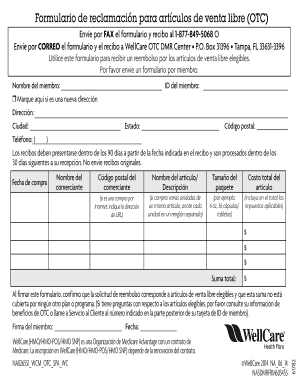 Formulario de reclamación para artículos de venta libre (OTC)