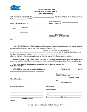 Notice of Action for Dissolution of Marriage