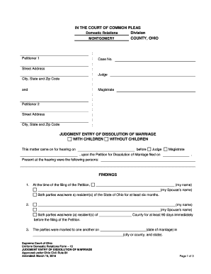 Ohio Dissolution of Marriage Form