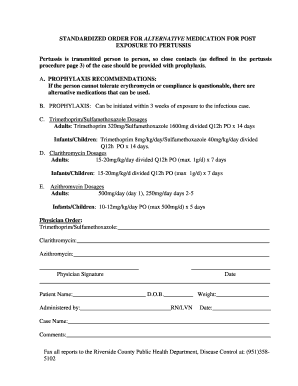 Standardized Order for Alternative Medication for Pertussis Exposure
