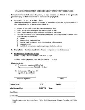 Pertussis Prophylaxis Order Form