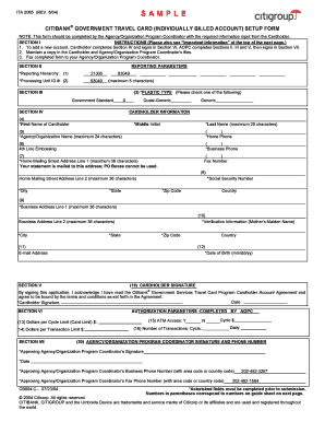 CitiBank Government Travel Card Setup Form
