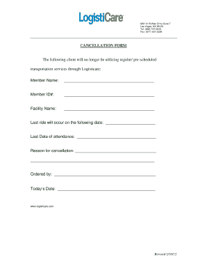 Logisticare Transportation Cancellation Form