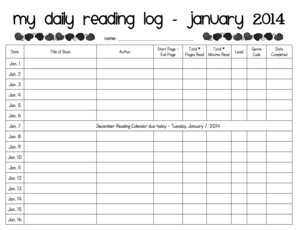 My daily Reading Log - January 2014 - missrosenthalcom