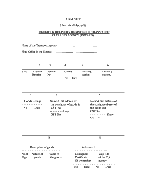 ST-36 Receipt and Delivery Register