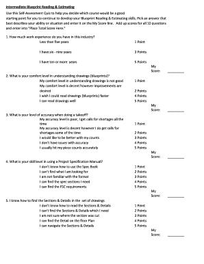Intermediate Blueprint Reading & Estimating Self-Assessment Quiz
