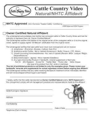 Owner Certified Natural Affidavit