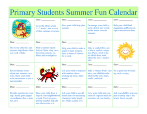 Primary Students Summer Fun Calendar