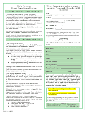 Child Support Direct Deposit Authorization Form