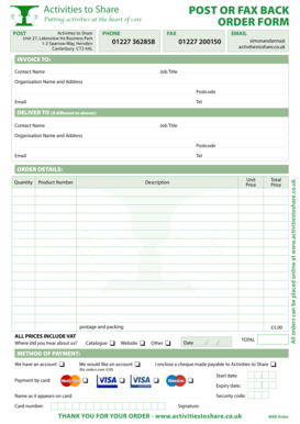Activities to Share Order Form