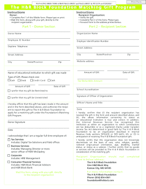 H&R Block Foundation Matching Gift Program Form