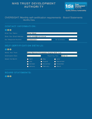 NHS Trust Monthly Self-Certification Form