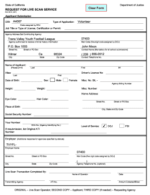 California Live Scan Service Request Form