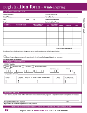 River Forest Park District Registration Form