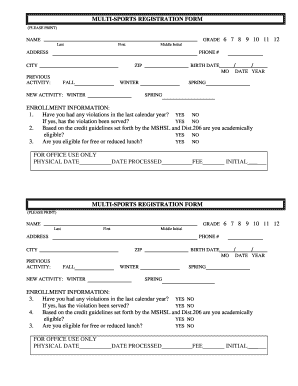 Multi-Sports Registration Form