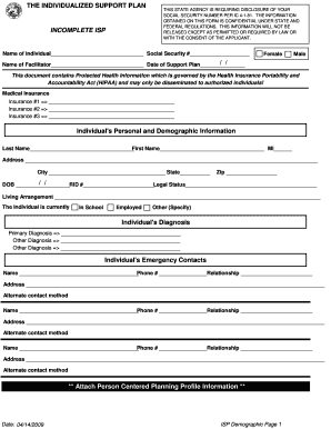 Individualized Support Plan Form