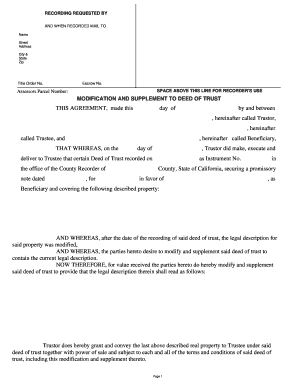 Modification and Supplement to Deed of Trust
