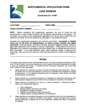 Supplemental Application Form for Lead Worker