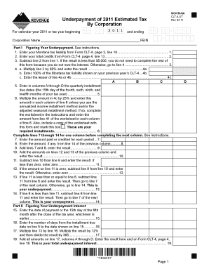 Montana Corporation Underpayment of Estimated Tax Form