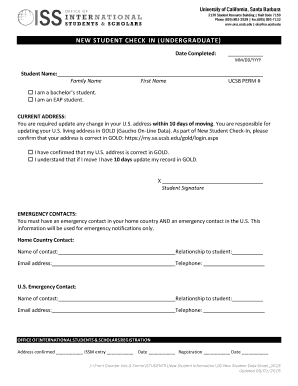 UCSB Undergraduate Student Check-In Form