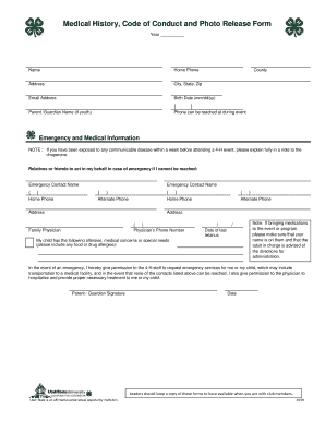 Utah 4-H Medical History and Photo Release Form