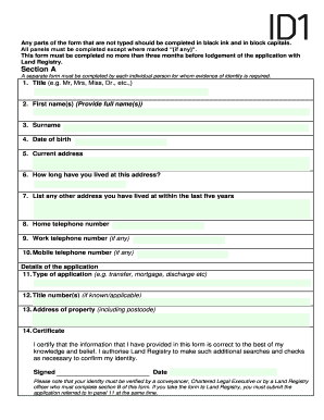 UK Land Registry Identity Verification Form ID1