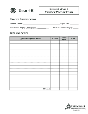 Utah 4-H Project Report Form