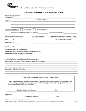 Independent Contractor Services Form - SUNY-ESF - esf